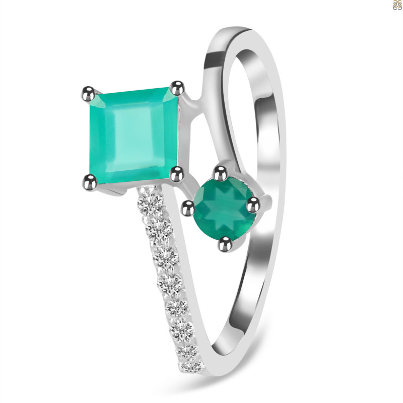 Green Onyx & White Topaz Ring GRO-RDR-441.