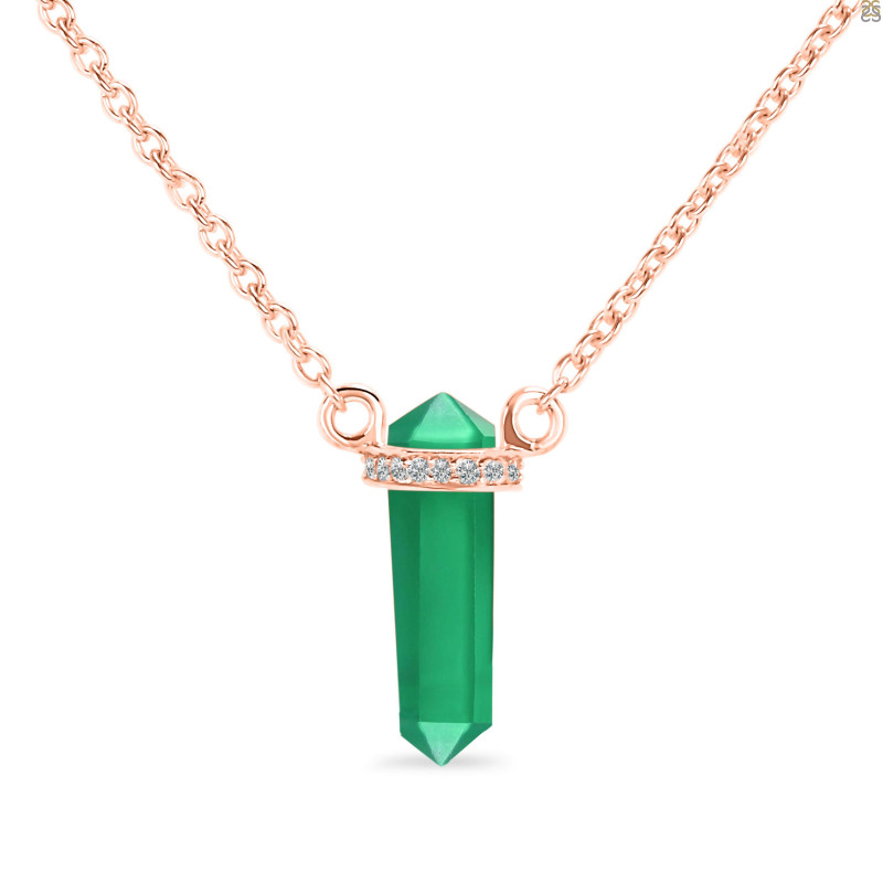 Green Onyx & White Topaz Pencil Necklace GRO-RN-84.