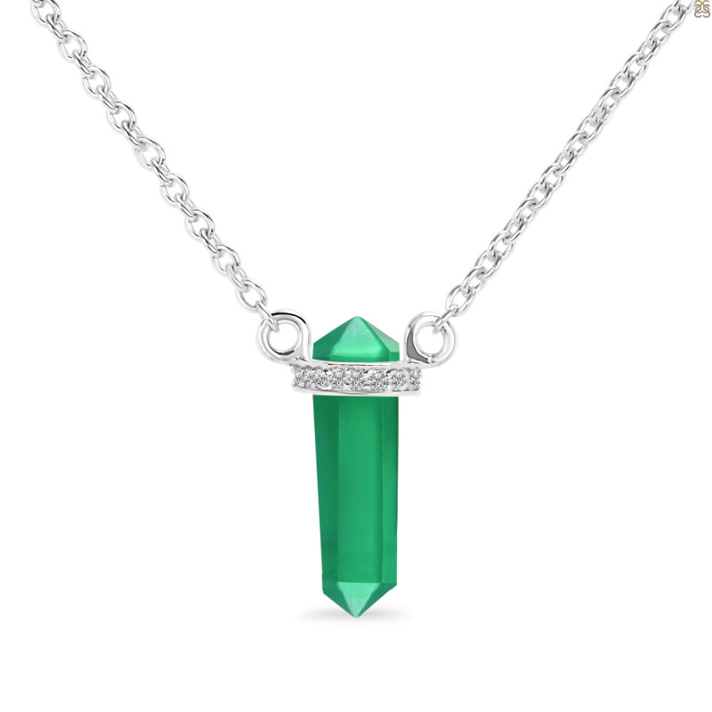 Green Onyx & White Topaz Pencil Necklace GRO-RN-84.