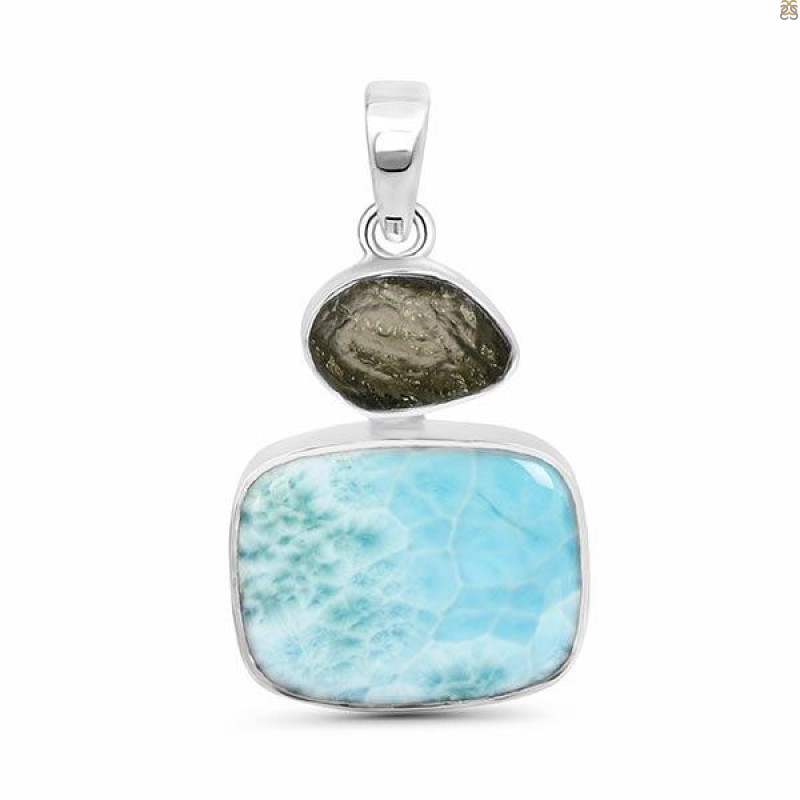 Larimar/Moldavite Pendant-2SP LAR-1-1164