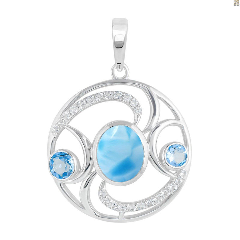 Larimar & Blue Topaz & White Topaz Pendant LAR-RDP-311.