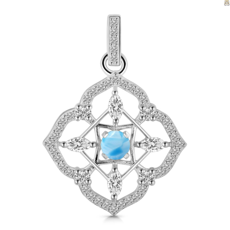 Larimar & White Topaz Pendant LAR-RDP-797-CZ-LOOP.