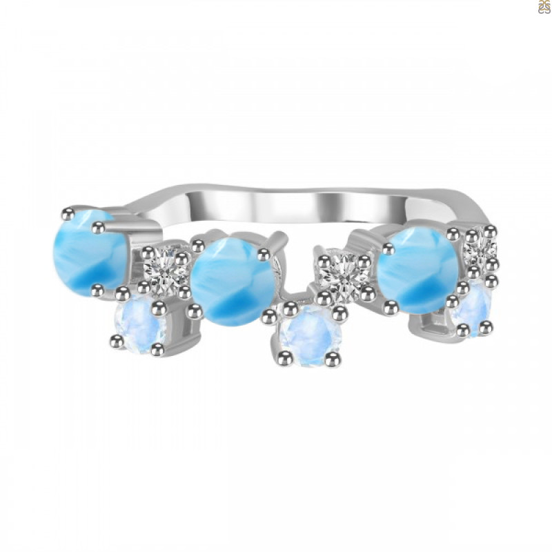 Larimar & Moonstone & White Topaz Ring LAR-RDR-4006.