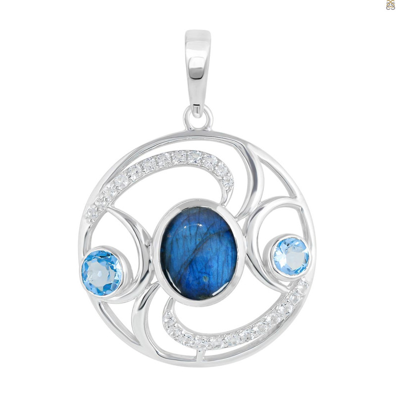 Labradorite & Blue Topaz & White Topaz Pendant LBD-RDP-311.