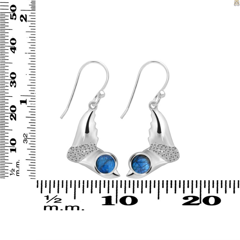 Labradorite & White Topaz Whale Tail Earring LBD-RUE-10.