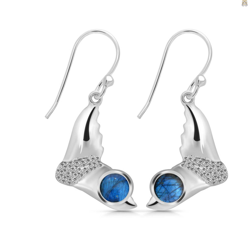 Labradorite & White Topaz Whale Tail Earring LBD-RUE-10.
