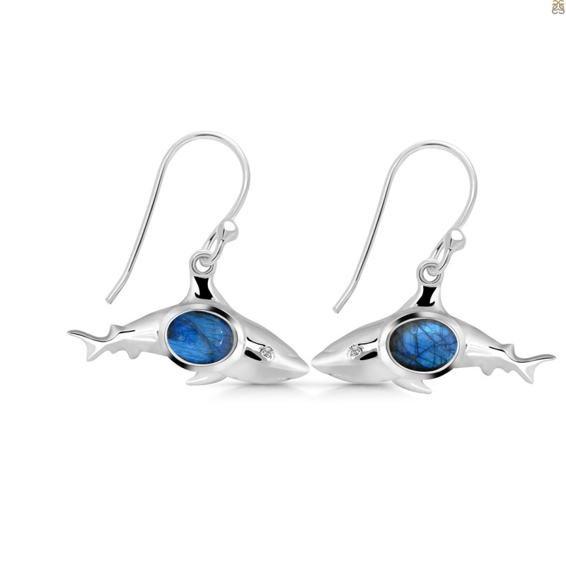 Labradorite & White Topaz Shark Earring LBD-RUE-13.