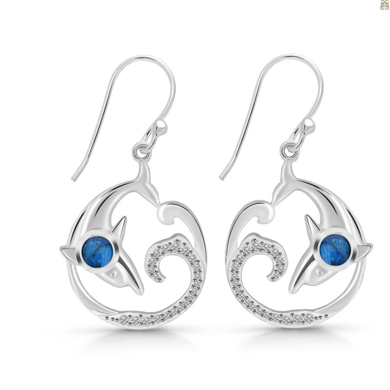 Labradorite & White Topaz Dolphin & Waves Earring LBD-RUE-20.