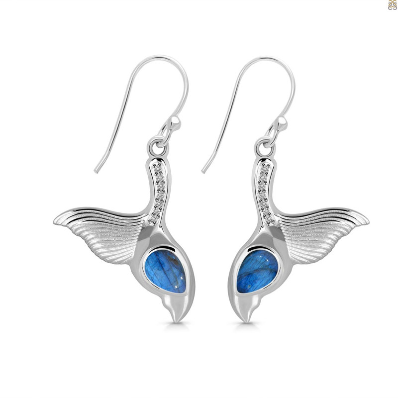 Labradorite & White Topaz Whale Tail Earring LBD-RUE-30.