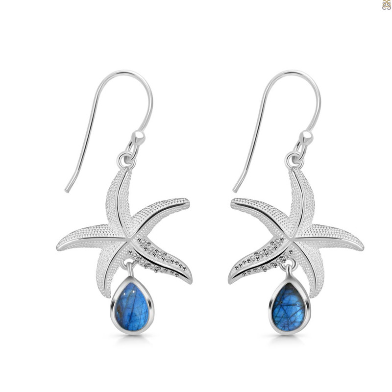 Labradorite & White Topaz Star Fish Earring LBD-RUE-31.