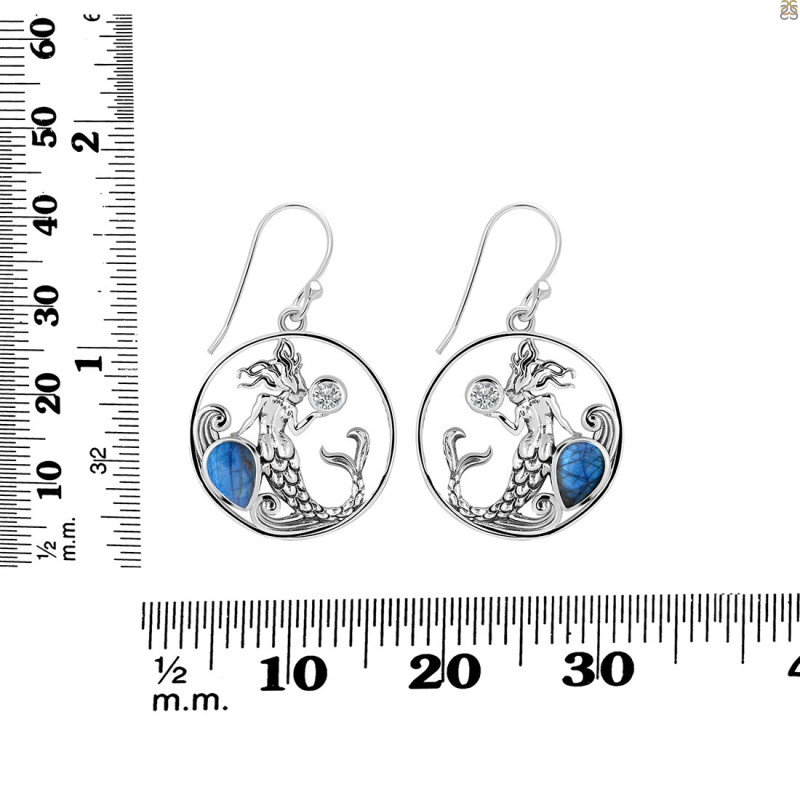 Labradorite & White Topaz Mermaid Earring LBD-RUE-57.