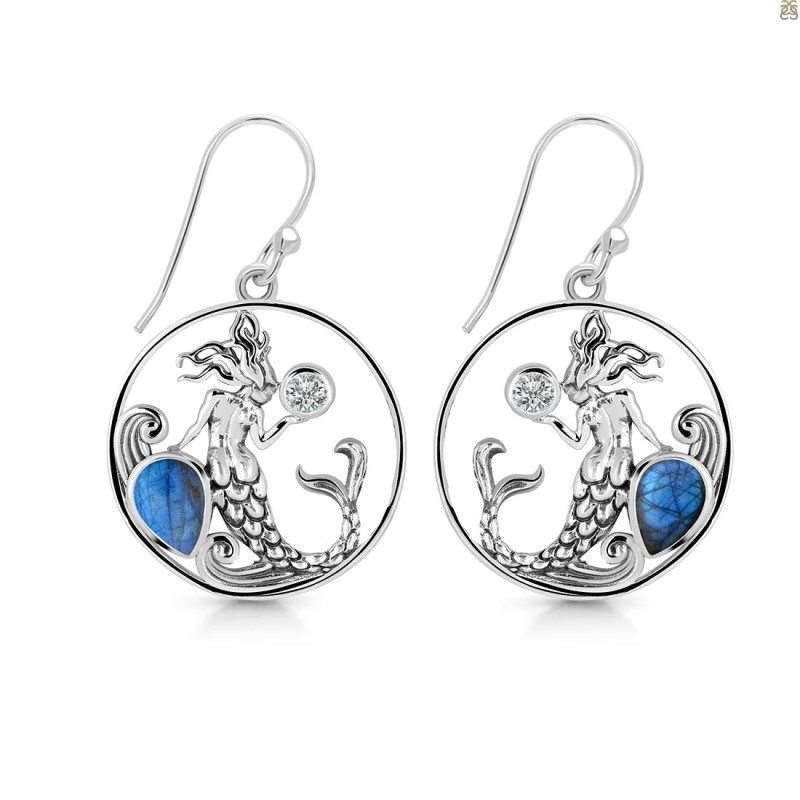 Labradorite & White Topaz Mermaid Earring LBD-RUE-57.