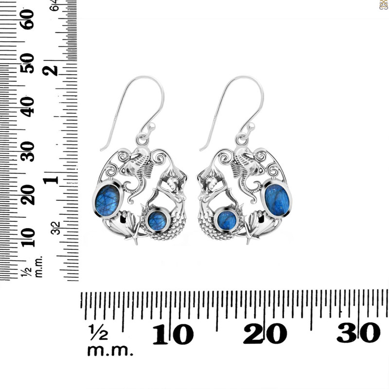 Labradorite Mermaid & Sea Horse & Star Fish & Shell Earring LBD-RUE-66.