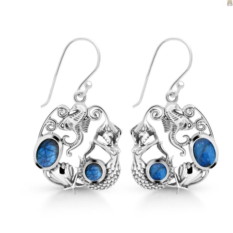 Labradorite Mermaid & Sea Horse & Star Fish & Shell Earring LBD-RUE-66.