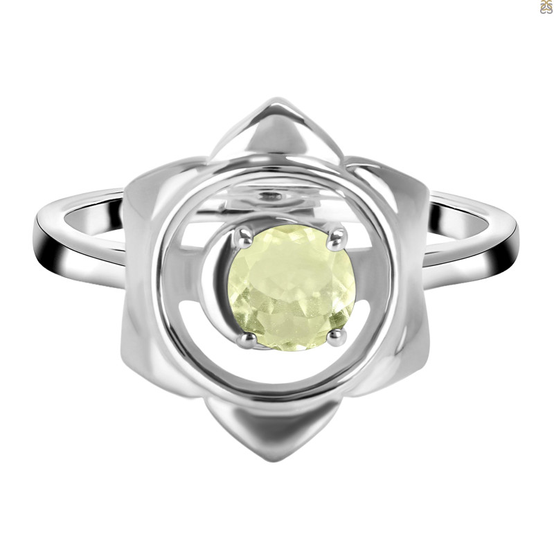 Libyan Desert Glass Chakra & Crescent Moon Ring LDG-RDR-2140.