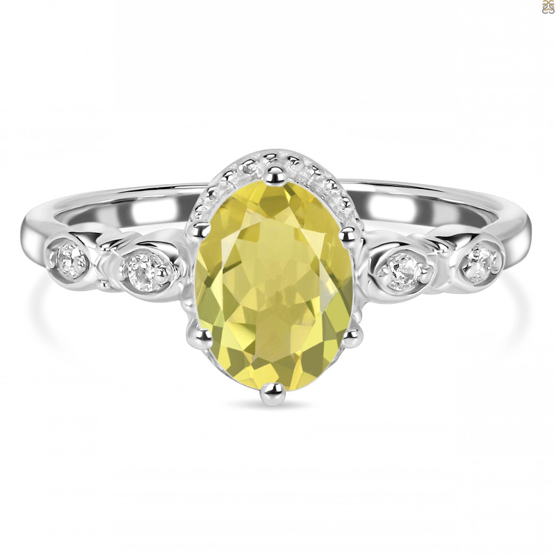 Lemon Quartz & White Topaz Ring LEM-RDR-2182.