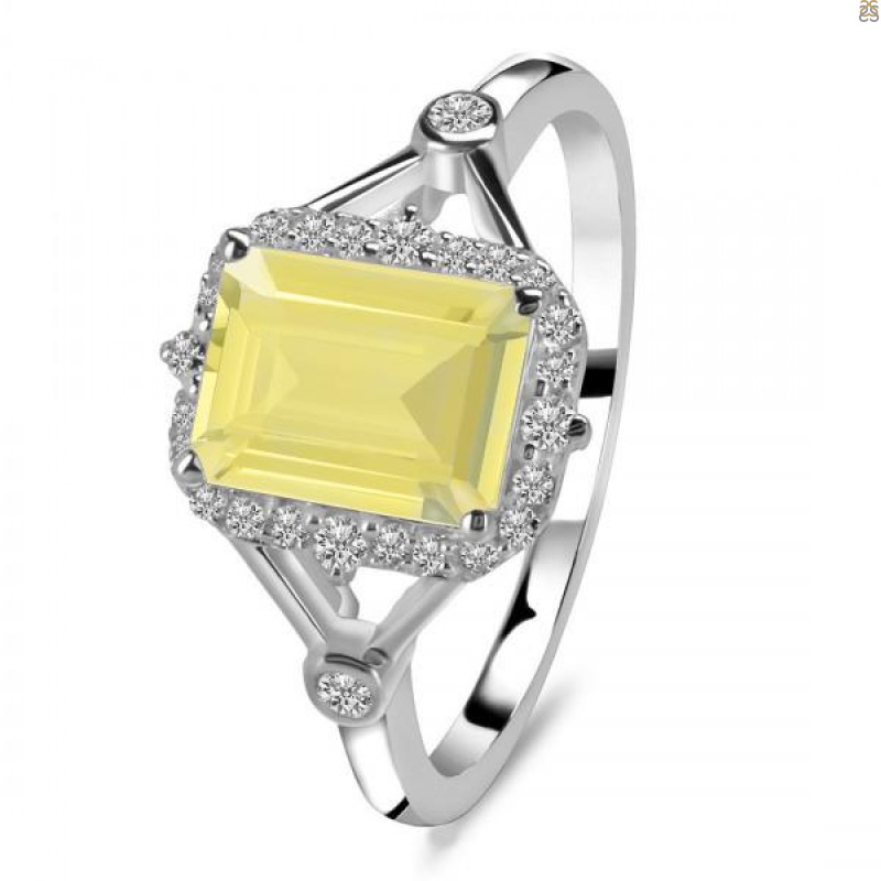 Lemon Quartz & White Topaz Ring LEM-RDR-2252.