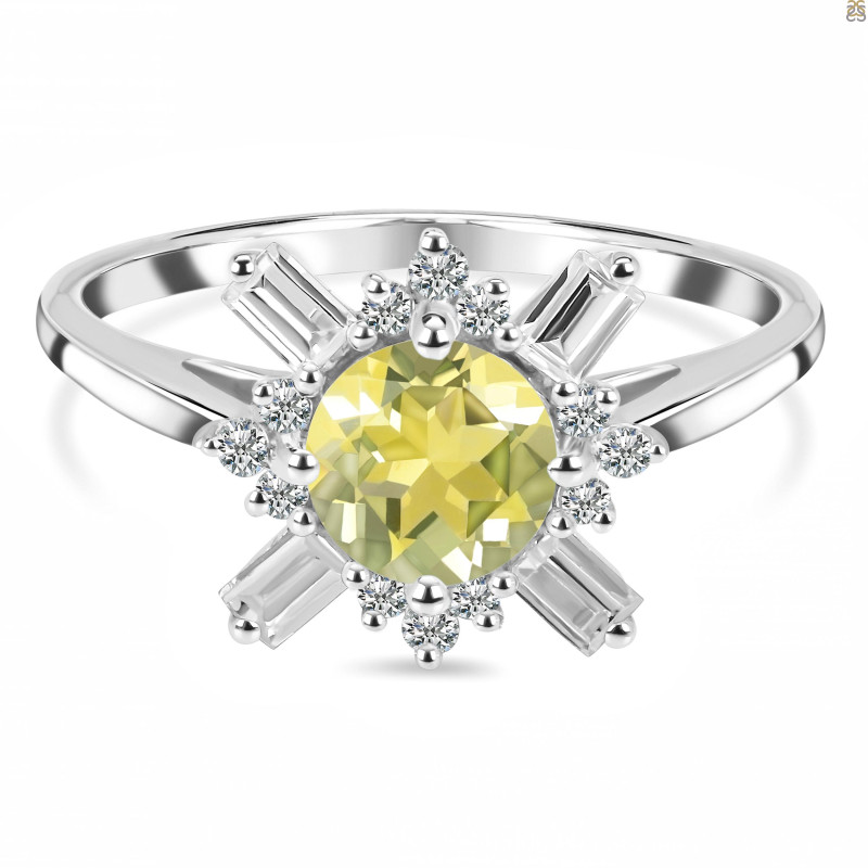 Lemon Quartz & White Topaz Ring LEM-RDR-2264.