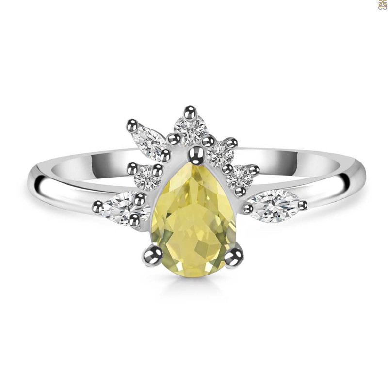 Lemon Quartz & White Topaz Ring LEM-RDR-2431.