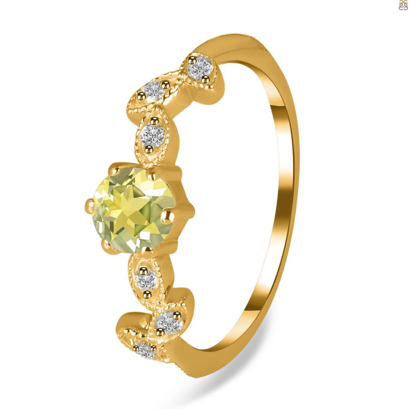 Lemon Quartz & White Topaz Ring LEM-RDR-2981.