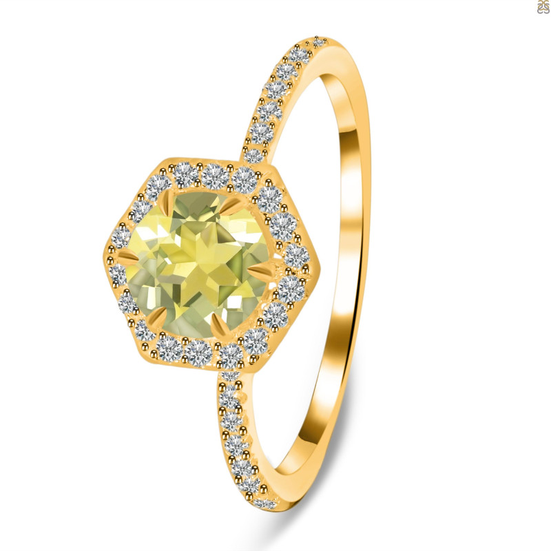 Lemon Quartz & White Topaz Ring LEM-RDR-3146.