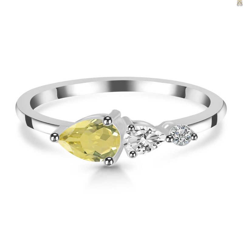 Lemon Quartz  & White Topaz Ring LEM-RDR-3238.