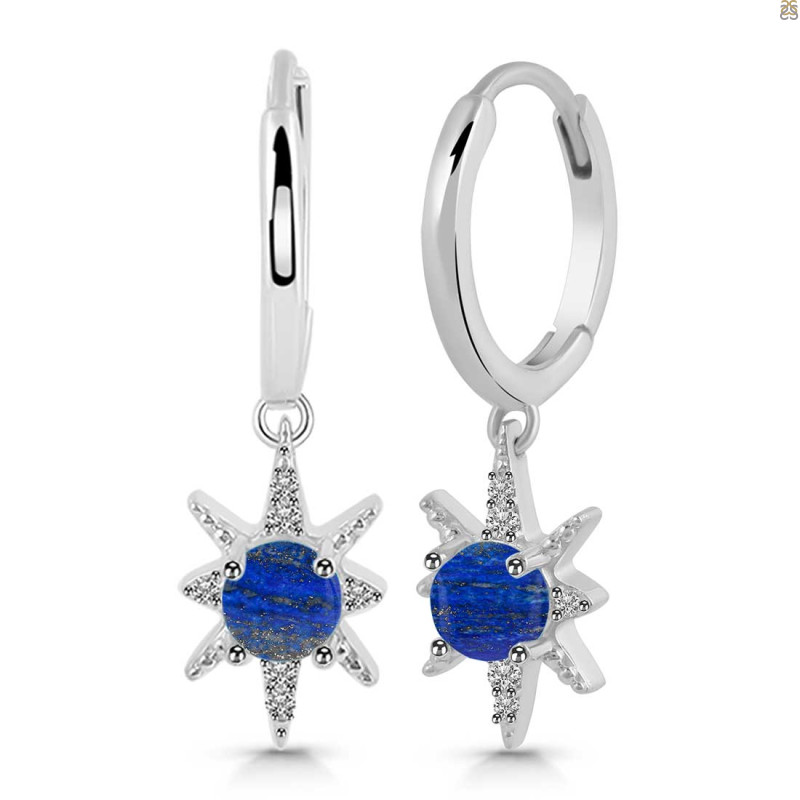 Lapis & White Topaz Hoop Earring LLP-RDE-1470.