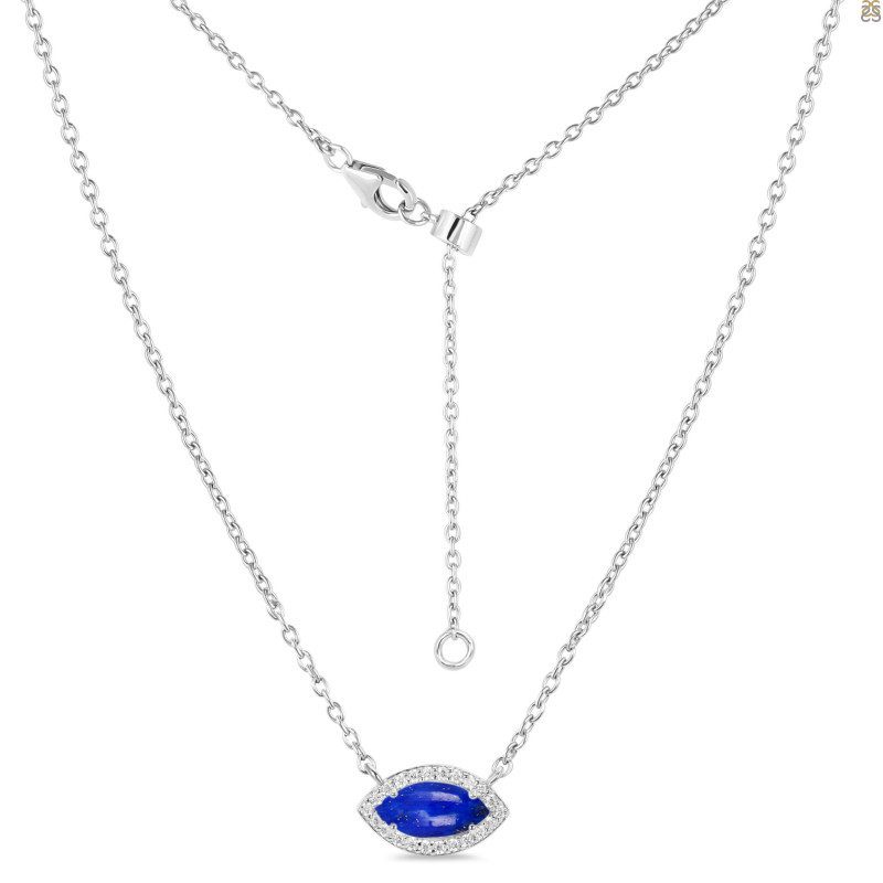 Lapis & White Topaz Necklace With Adjustable Slider Lock LLP-RN-61.