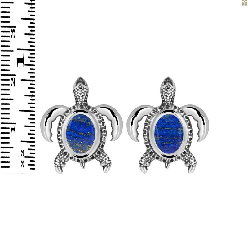Lapis Turtle Stud Earring LLP-RUE-4.