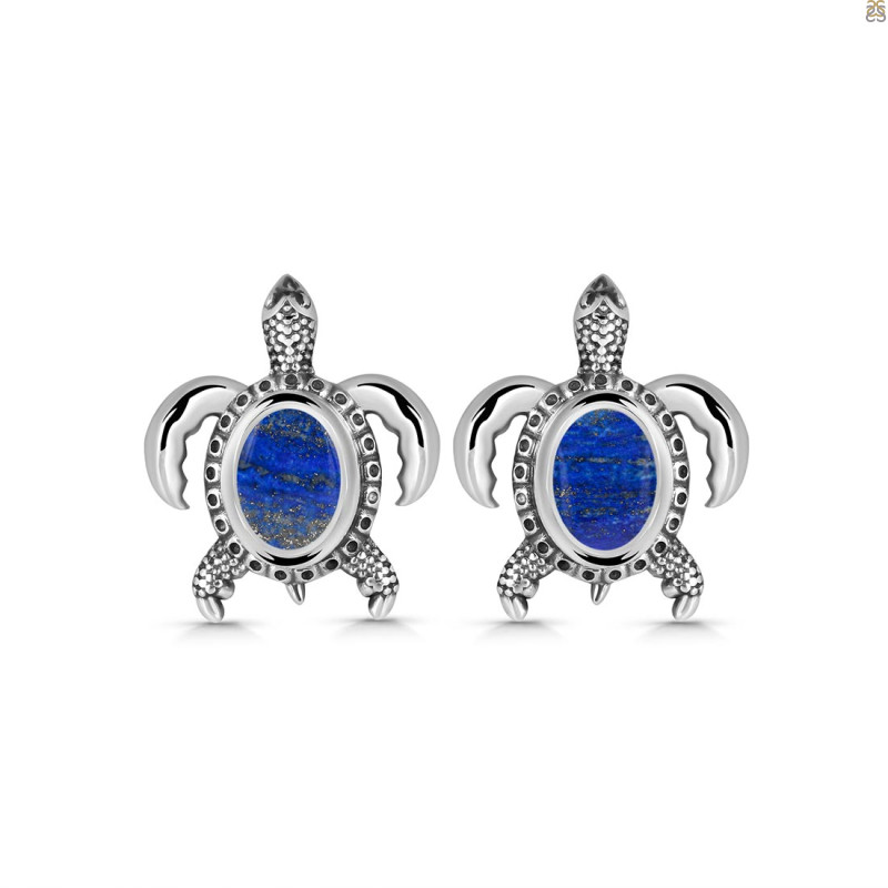 Lapis Turtle Stud Earring LLP-RUE-4.