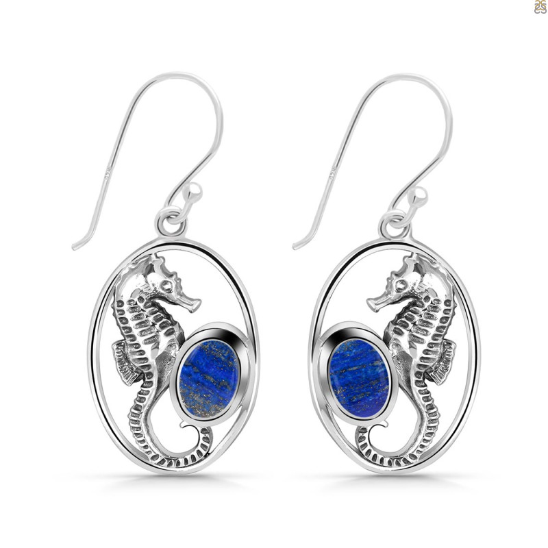Lapis Sea Horse Earring LLP-RUE-5.