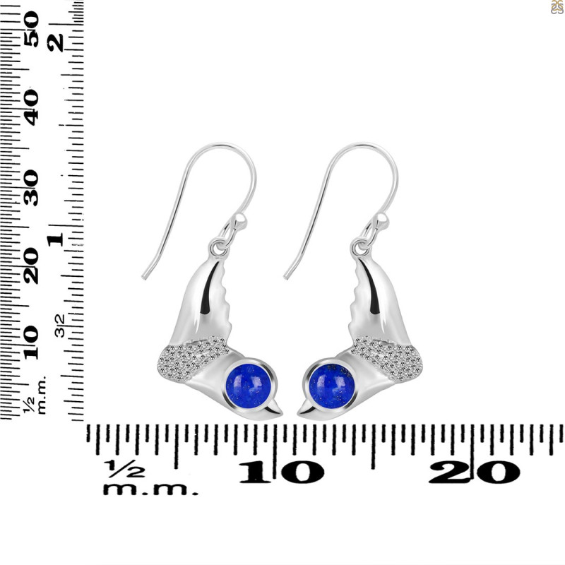 Lapis & White Topaz Whale Tail Earring LLP-RUE-10.
