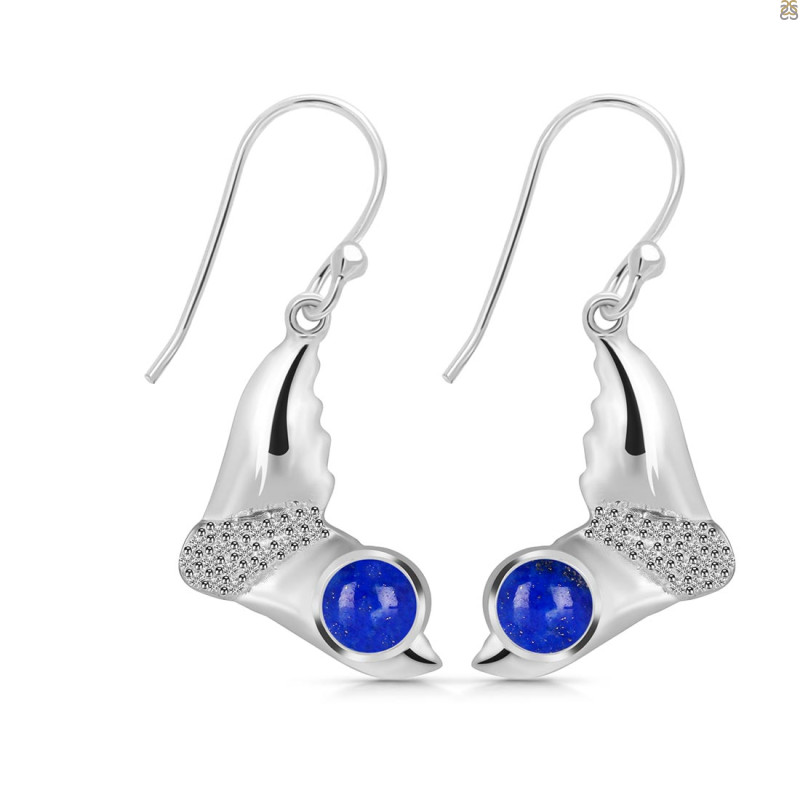 Lapis & White Topaz Whale Tail Earring LLP-RUE-10.