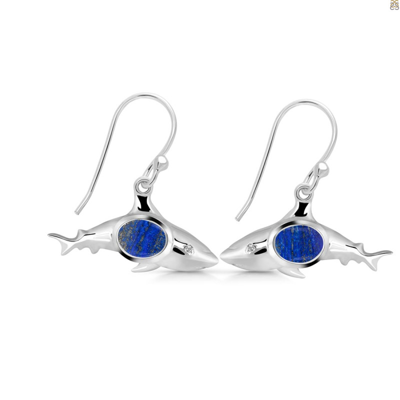 Lapis & White Topaz Shark Earring LLP-RUE-13.