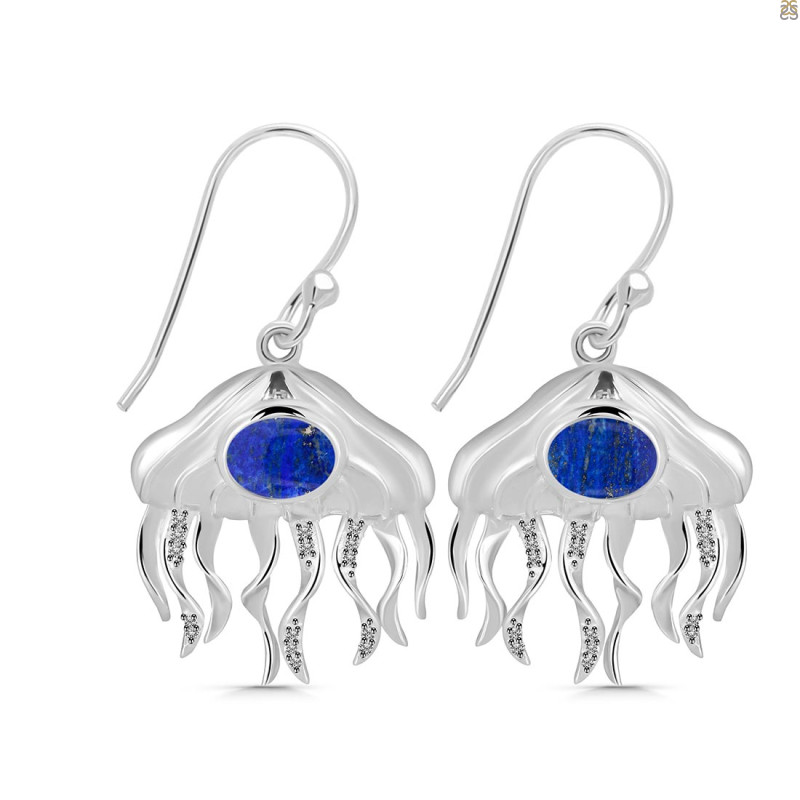 Lapis & White Topaz Jelly Fish Earring LLP-RUE-14.