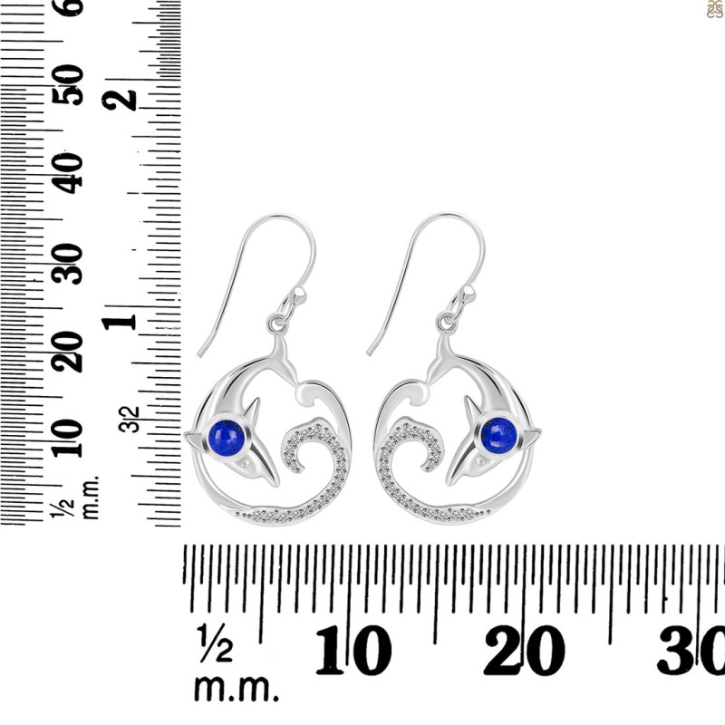 Lapis & White Topaz Dolphin & Waves Earring LLP-RUE-20.