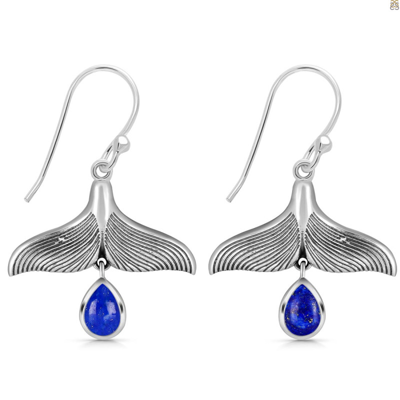 Lapis Whale Tail Earring LLP-RUE-22.