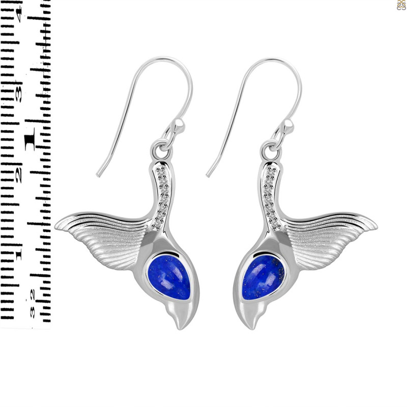 Lapis & White Topaz Whale Tail Earring LLP-RUE-30.