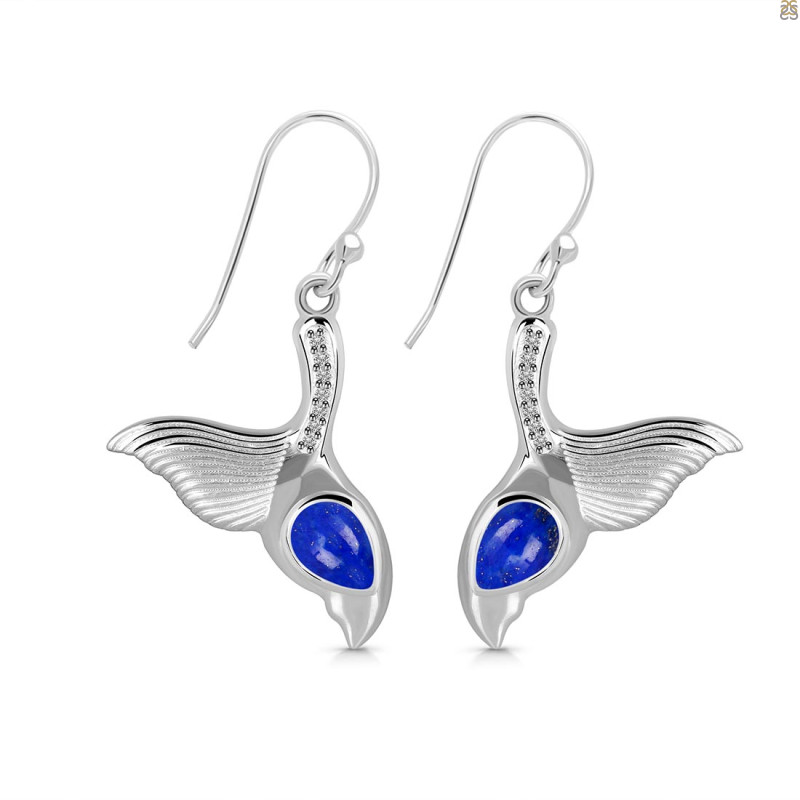 Lapis & White Topaz Whale Tail Earring LLP-RUE-30.