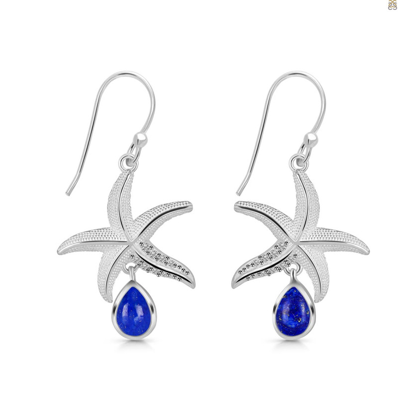 Lapis & White Topaz Star Fish Earring LLP-RUE-31.