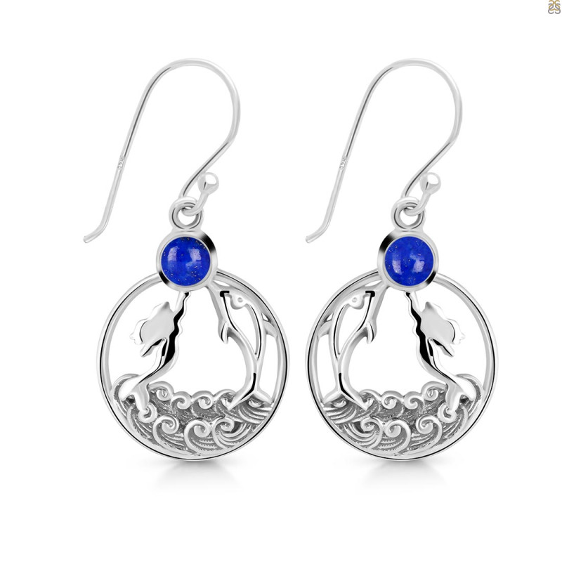 Lapis Mermaid & Dolphin Earring LLP-RUE-34.
