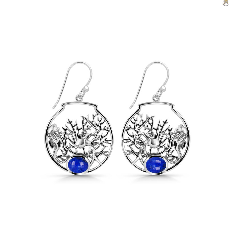 Lapis Sea Horse & Fish Earring LLP-RUE-41.