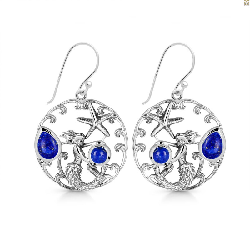 Lapis Mermaid & Star Fish Earring LLP-RUE-52.