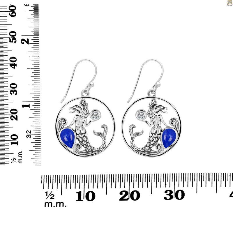 Lapis & White Topaz Mermaid Earring LLP-RUE-57.