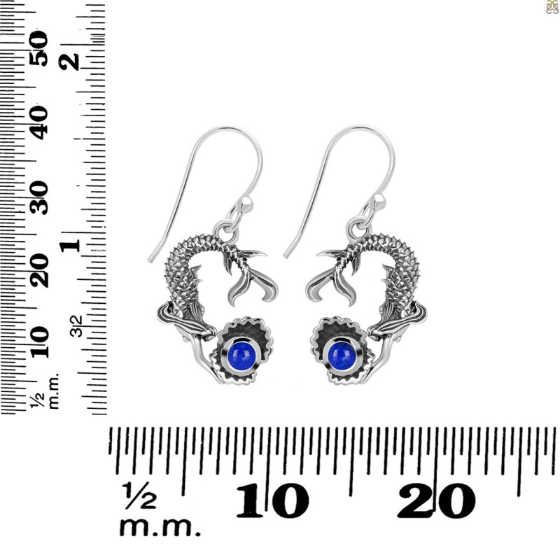 Lapis Mermaid & Oyster Earring LLP-RUE-64.