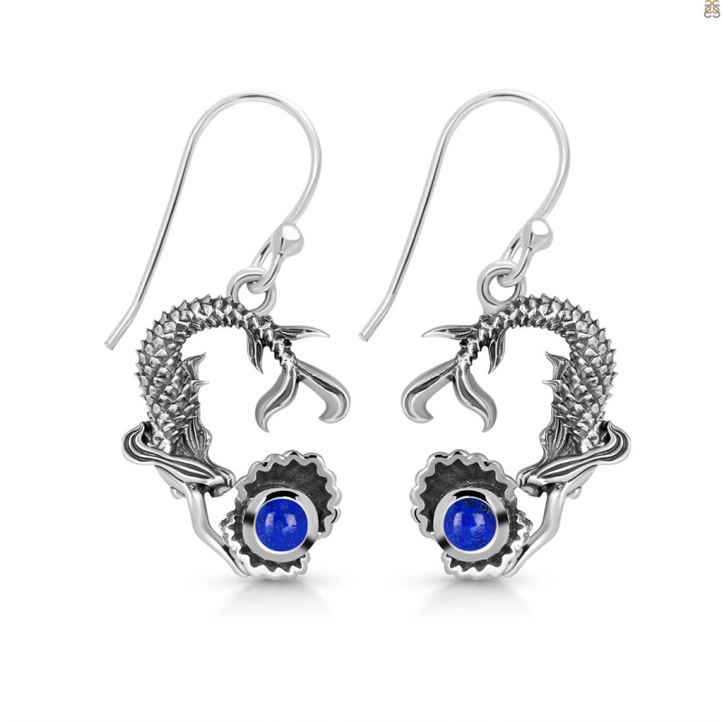 Lapis Mermaid & Oyster Earring LLP-RUE-64.