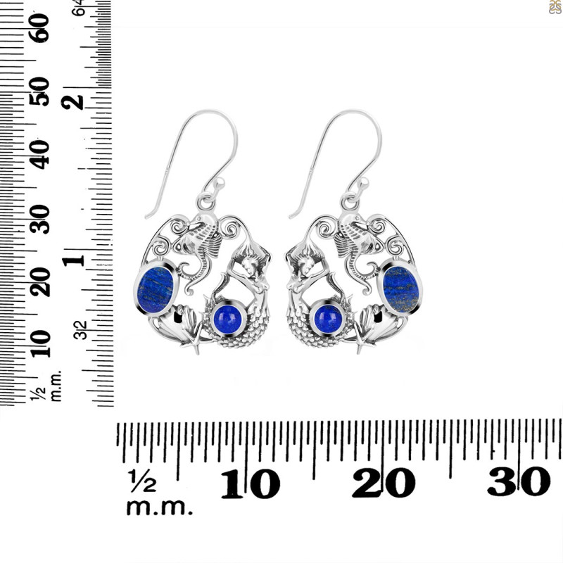 Lapis Mermaid & Sea Horse & Star Fish & Shell Earring LLP-RUE-66.