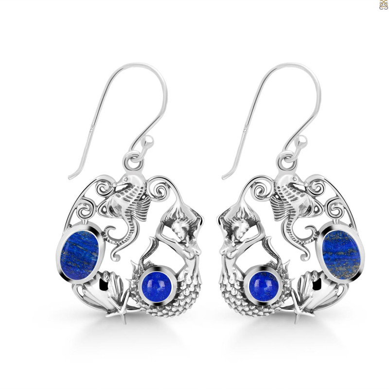 Lapis Mermaid & Sea Horse & Star Fish & Shell Earring LLP-RUE-66.