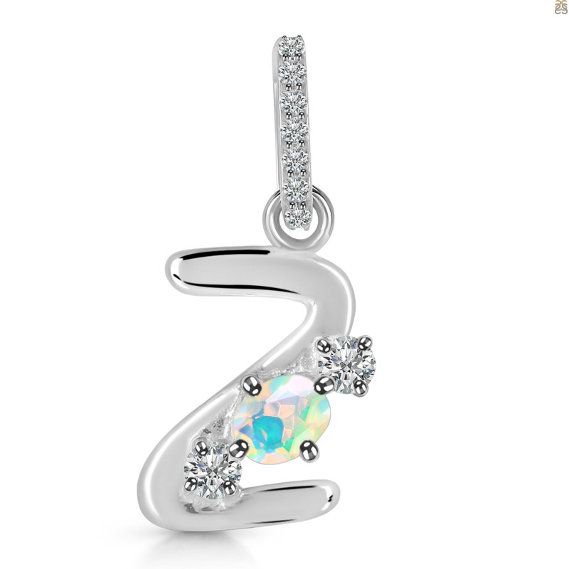 Opal & White Topaz Alphabet Z Pendant OPL-RDA-104.