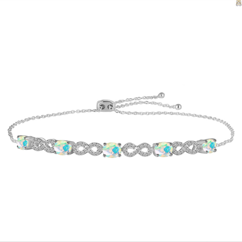 Opal & White Topaz Bracelet With Adjustable Camera Lock OPL-RDB-126.